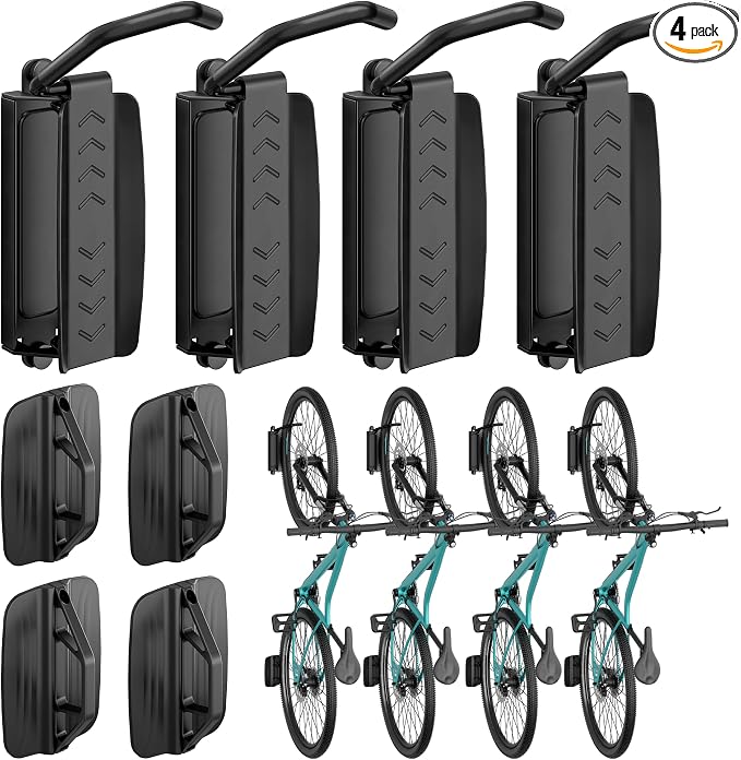 4 Pack Bike Rack Garage, Bike Wall Mount Heavy Duty, Holds 77 Lbs, Swivel Bike by Pegzone
