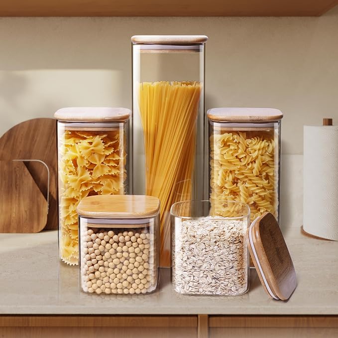 Square Glass Jars with Bamboo Lids 79 FL OZ, Glass Canisters with Airtight Lid - Image 7