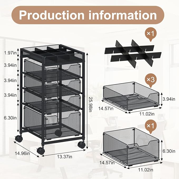 Rolling Utility Cart with 4 Drawers, Craft Organizer and Storage Carts with DIY - Image 6