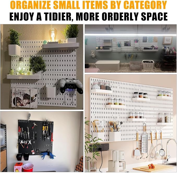 PSLER 4PCS Pegboard Wall Organizer White Peg Boards - Image 4