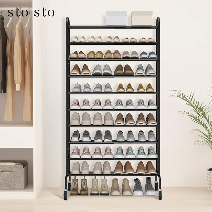 STO STO Expandable Shoe Rack, 10-Tier Metal Tall Shoe Rack - Image 2