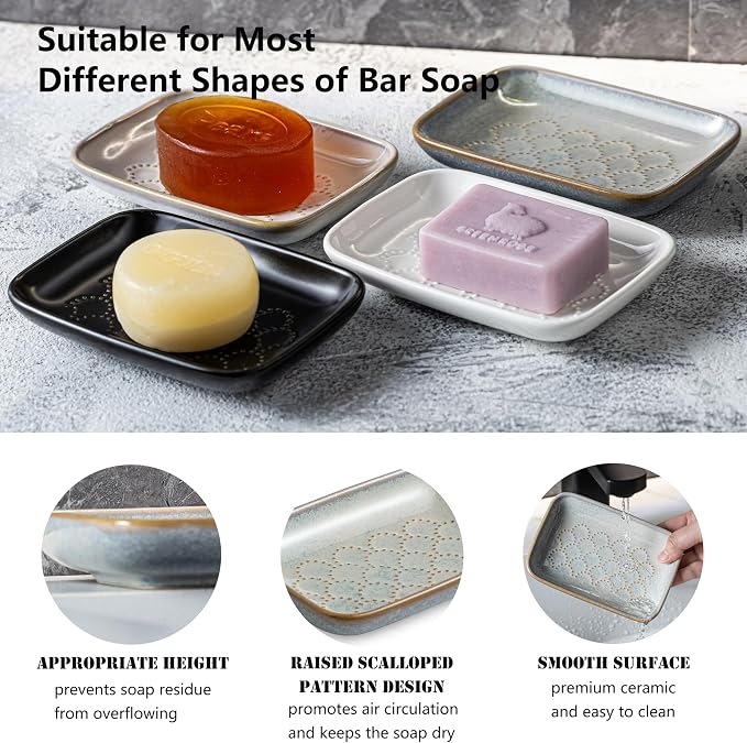 Gomakren Soap Dish for Shower, Ceramic Soap Dishes for Bar Soap Sponge - Image 3
