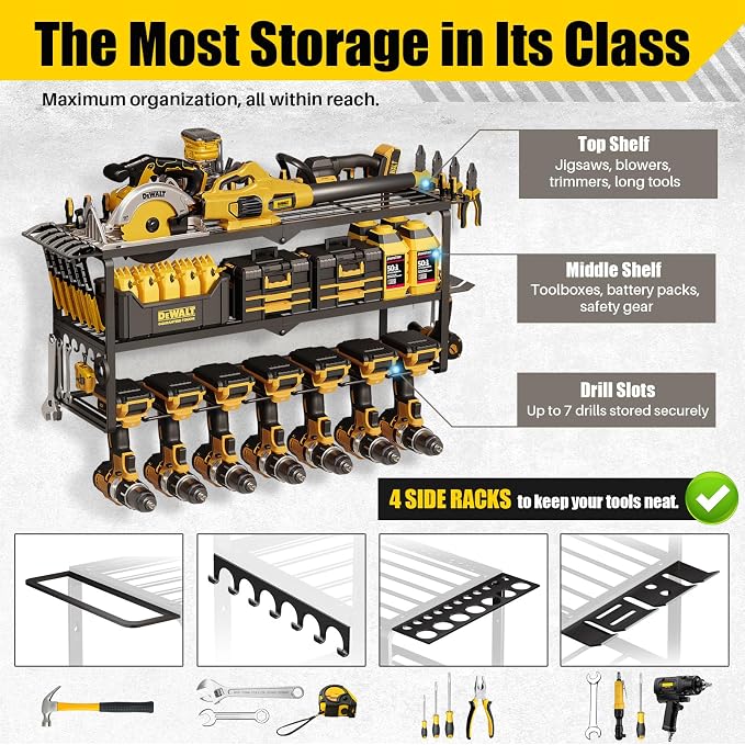 26''W Power Tool Organizer Wall Mount | 200lbs Garage Storage Rack - Image 4