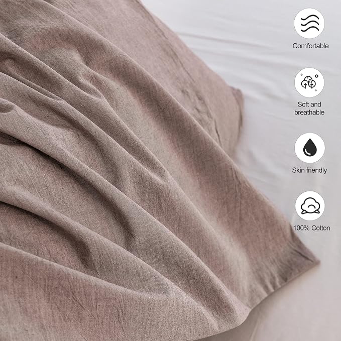 MooMee Bedding Pillowcases Pack of 2 100% Washed Cotton Linen Like Textured - Image 5