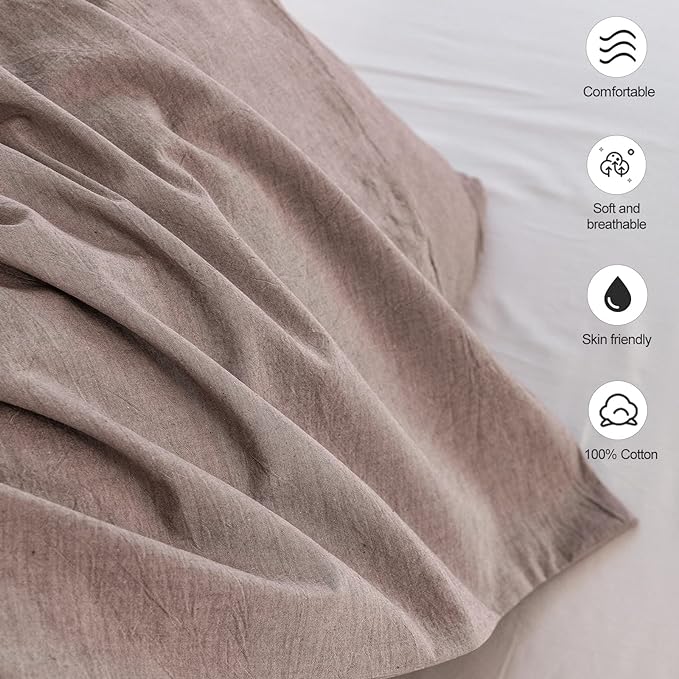 MooMee Bedding Pillowcases Pack of 2 100% Washed Cotton Linen Like Textured - Image 5