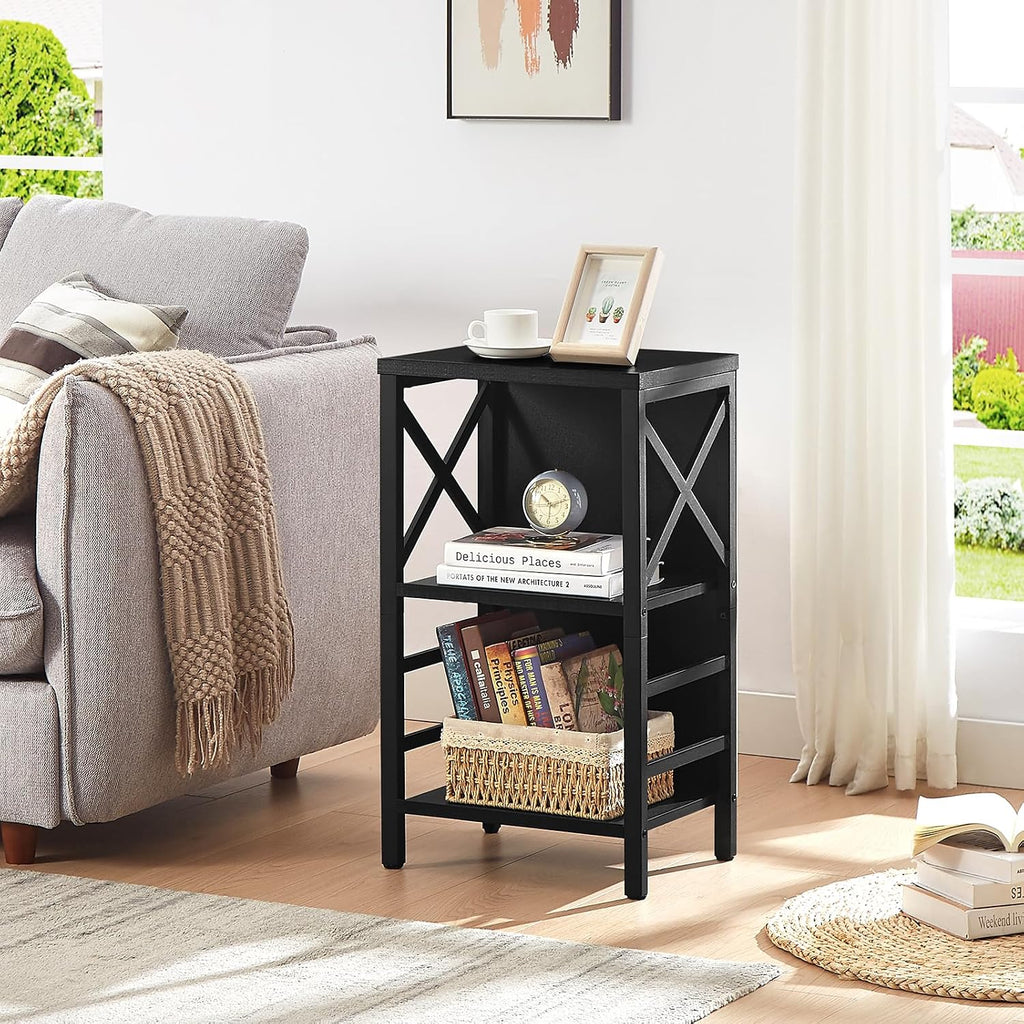 Small Bookshelf,3 Tier Industrial Bookcase with Metal Frame and
