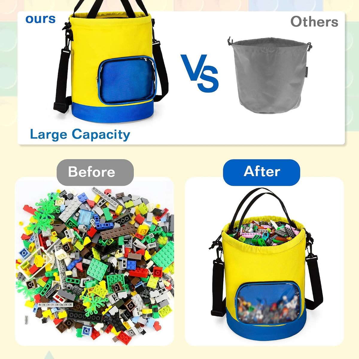 Rexmica Drawstring Toy Storage Organizer Bag for Building Bricks