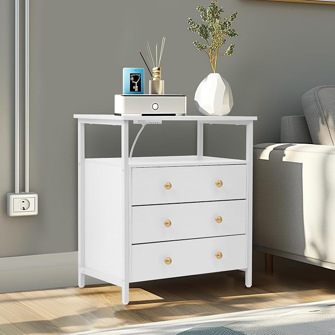 3 Wooden Drawers Nightstand, 27 Inch Wide Night Stand Set 2 - Image 8