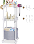 White Round Makeup Cart with Wheels, Rolling Vanity Organizer