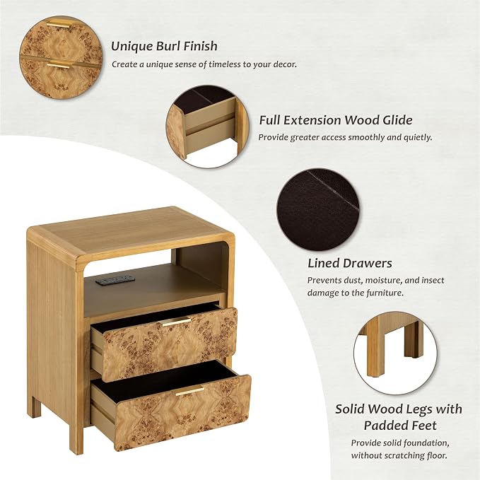 LONYKE Burl Finish Nightstand - Image 4