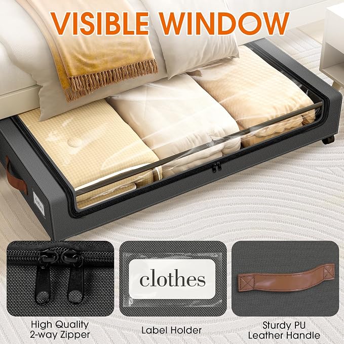 Under Bed Storage with Wheels 3Pack Storage Containers with Clear Window&Label - Image 3