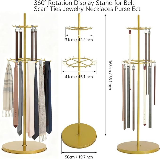 Gold Belt Display Scarf &Ties Rack Stand, 360° Rotation Floor Mounted Belt - Image 3