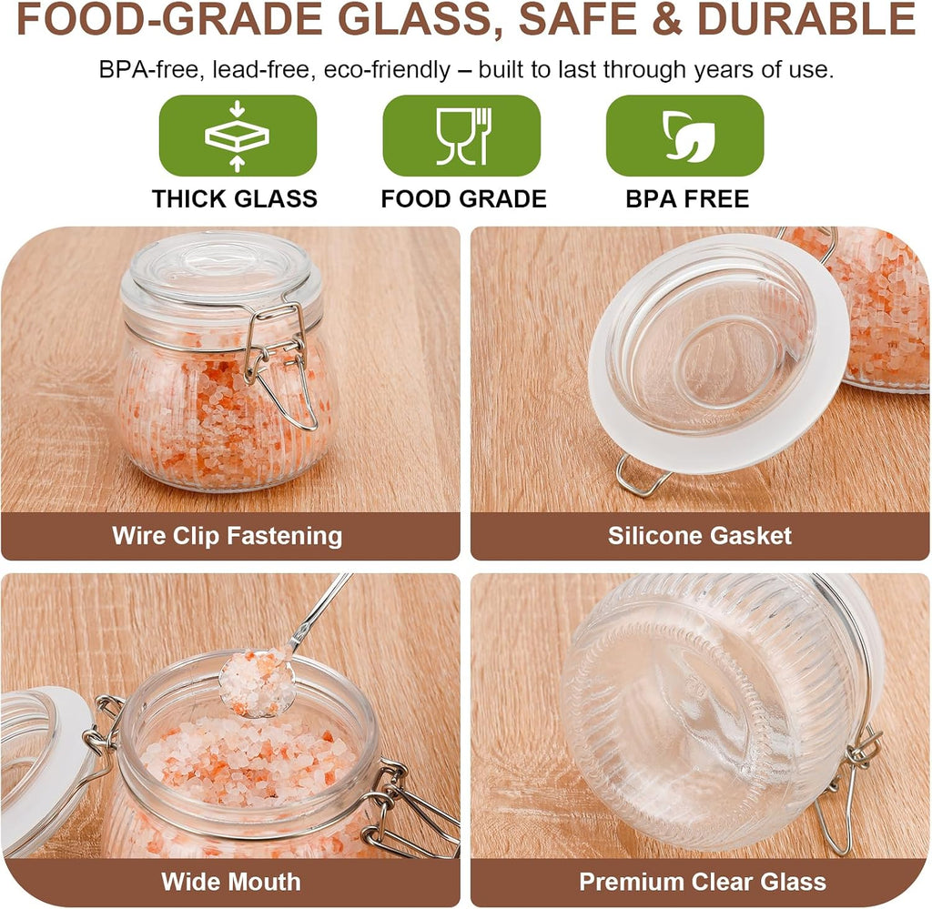 17oz Airtight Glass Jar with Lid, 6 Pack Clamp Lid Glass Storage Jars