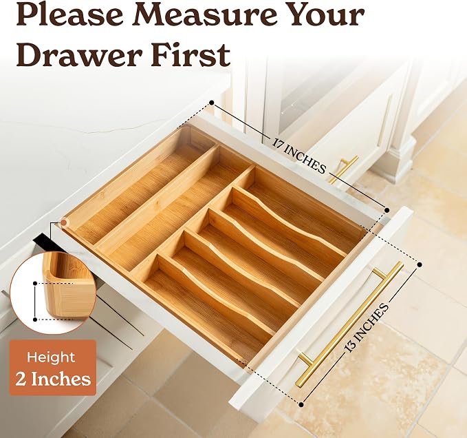 SMIRLY Silverware Drawer Organizer – Bamboo Kitchen Drawer Organizer, - Image 4