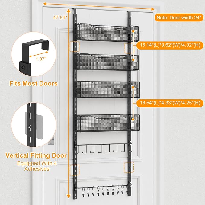 Over the Door Organizer, 2 in 1 Metal Hanging Closet Organizer & Hat Rack - Image 3