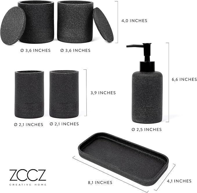 ZCCZ Black Stone Bathroom Accessories Set 6 Pieces - Image 8