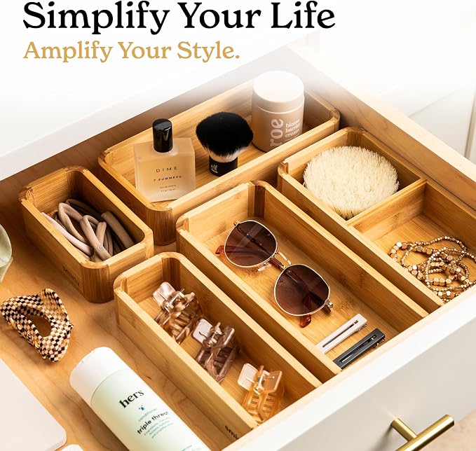 SMIRLY 5-Piece Bamboo Kitchen Drawer Organizer Set - Image 6
