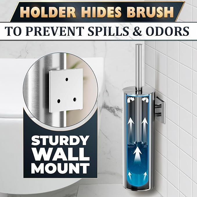 Silver Modern Toilet Brush and Holder Set - Image 5