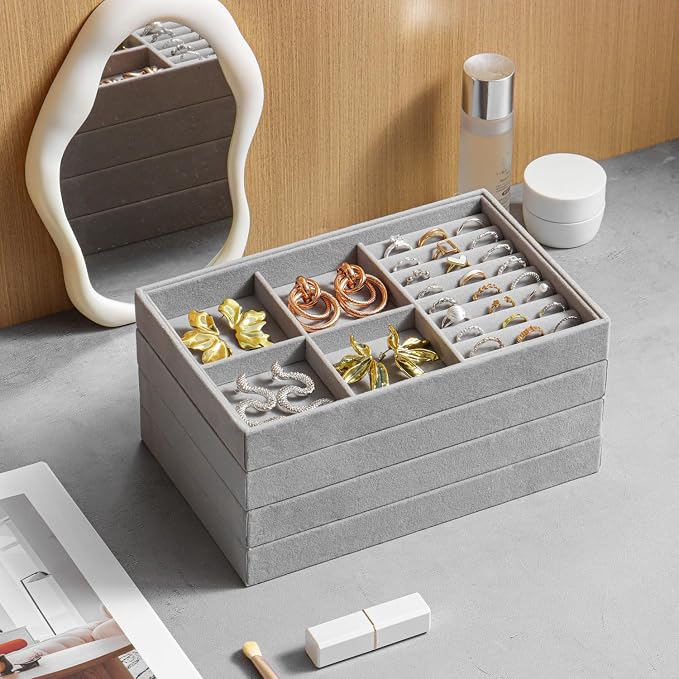 Jewelry Drawer Organizer, 4 Set of Stackable Jewelry Trays - Image 7