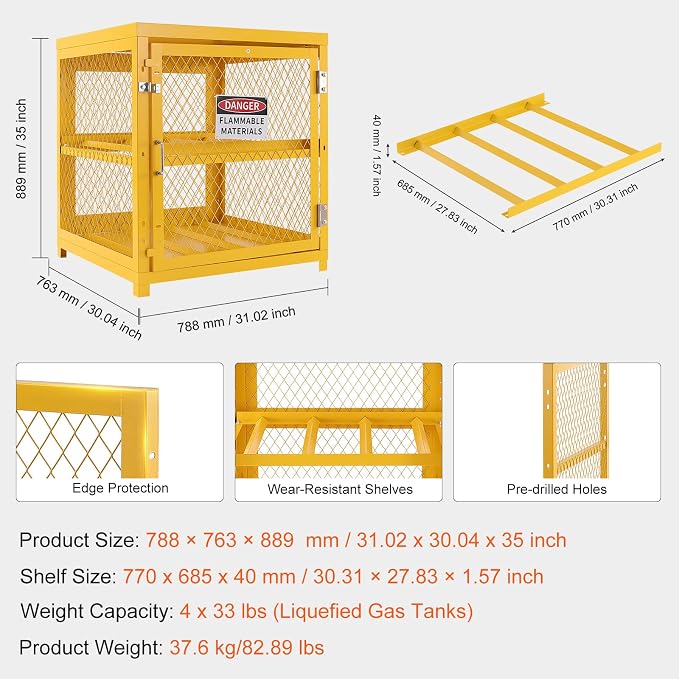 VEVOR Horizontal Cylinder Storage Cabinet, 4 Cylinder Capacity, Gas Cylinder - Image 8