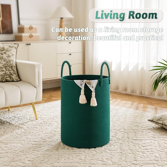 Laundry Basket, Woven Cotton Rope Laundry Hamper, 100L - Image 2