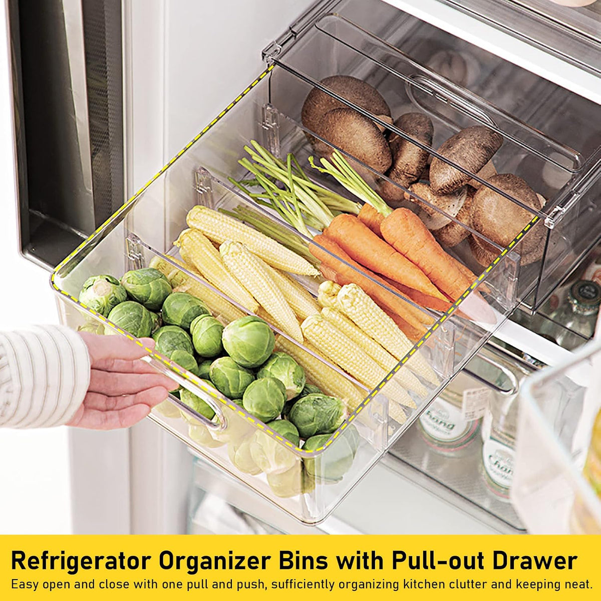 4 Pack Refrigerator Organizer Bins with Pull-out Drawer Stackable