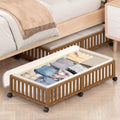 2 Pack Large Bamboo Under Bed Storage Containers with Wheels, Brown