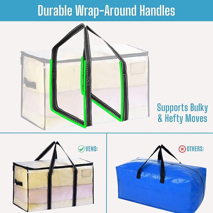 VENO 2 Pack Clear Moving Bags Christmas Storage Bags, Large Storage Bins - Image 4