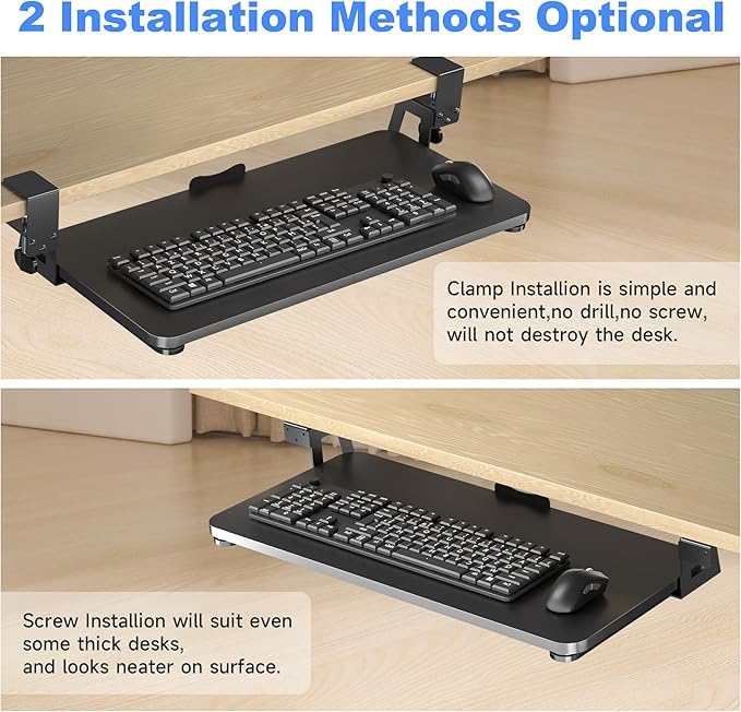 Keyboard Tray Under Desk Large C-Clamp 25.6” x 11.8” Slide-Out Platform - Image 5