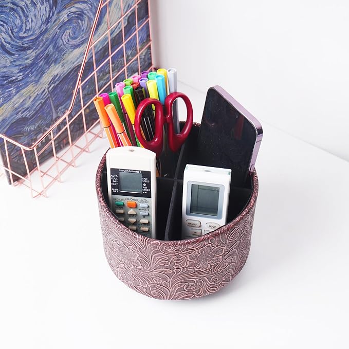 lizimandu Round Leather Art Supply Organizer, Remote Control Holder, 360 Degree - Image 6