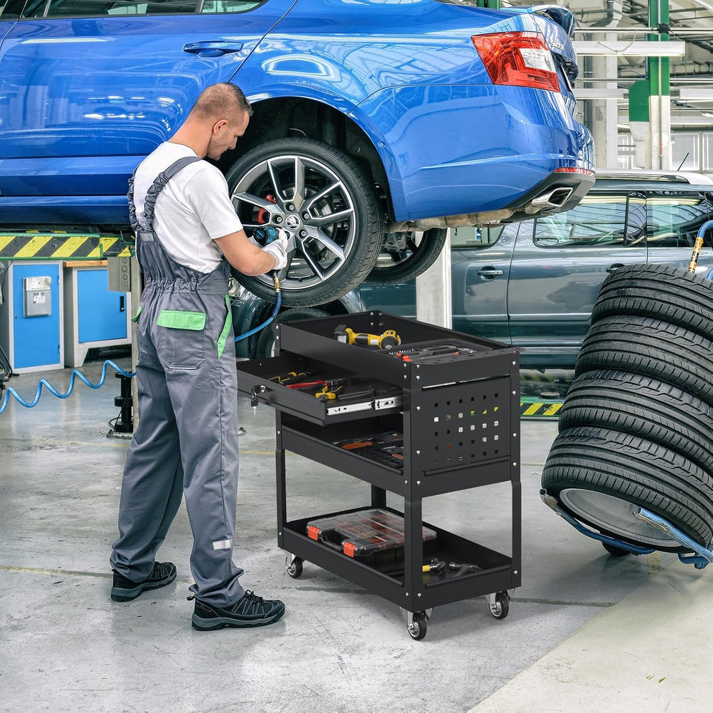 3 Tier Rolling Tool Cart on Wheels, 550 LBS Tool Cart with