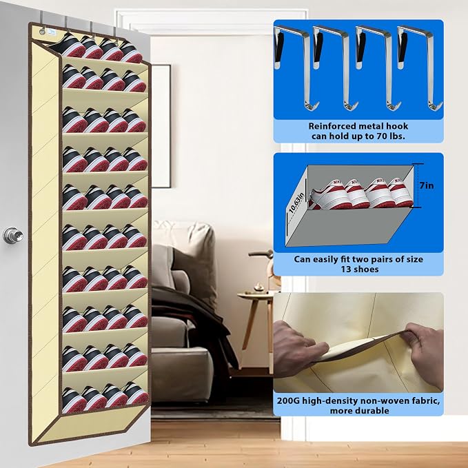 Over The Door Shoe Organizer, 70 Pounds Large Capacity, 20-30-Pair shoe - Image 3