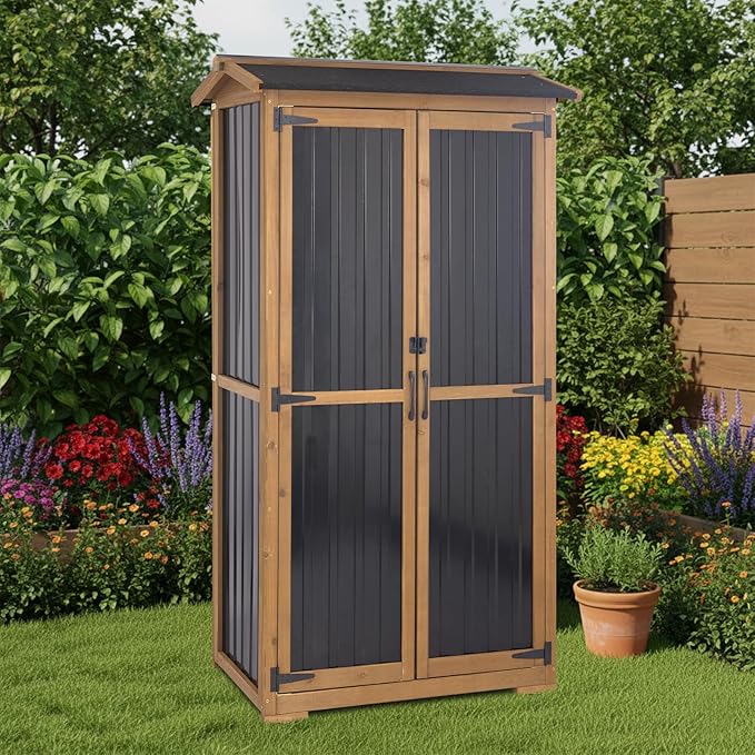 Large Outdoor Storage Cabinet, Wood Outdoor Storage Shed - Image 3
