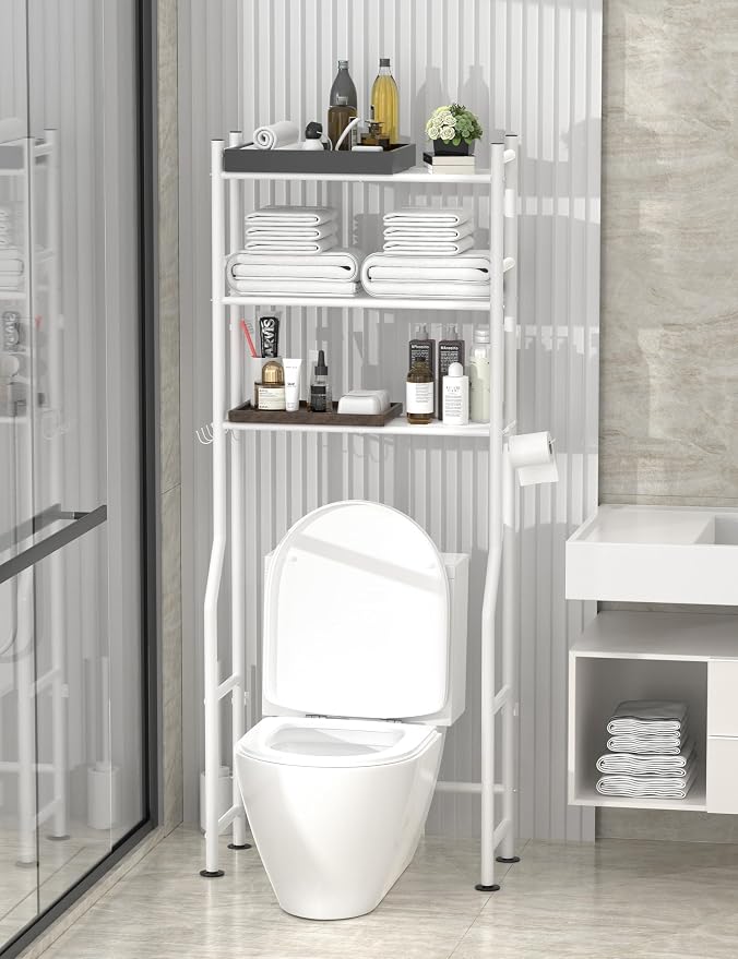 3-Tier Over The Toilet Storage, Freestanding Metal Bathroom Shelves - Image 2