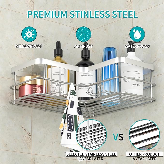 Yazoni Corner Shower Caddy, Adhesive Shower Shelves No Drilling, Rustproof - Image 4
