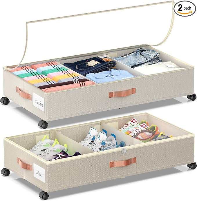 Under Bed Storage with Wheels, 2 Pack Under Bed Storage Containers with by Unknown