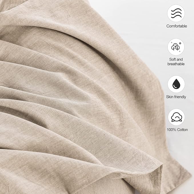 MooMee Bedding Pillowcases Pack of 2 100% Washed Cotton Linen Like Textured - Image 6
