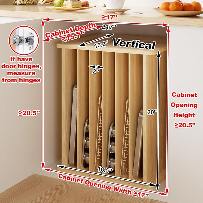 7 Tier Wooden Tray Dividers for Cabinets Cookie Sheet Organizer for Pot - Image 2