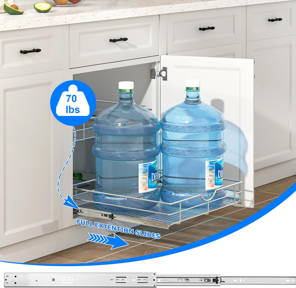 WelFurGeer 2-Tier Kitchen Cabinet Pullout Shelf and Drawer Organizer