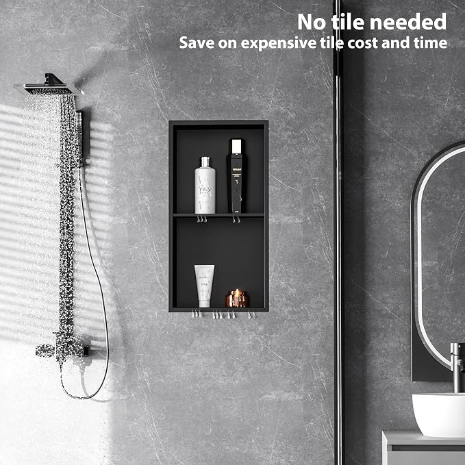 Stainless Steel Shower Niche 24" X 12", No Tile Needed Wall Niche Double Shelves - Image 8