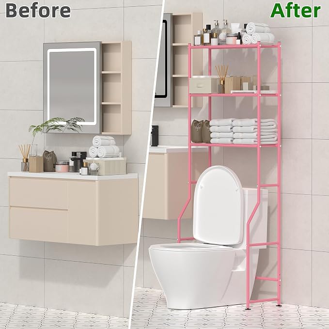 3-Tier Over The Toilet Storage, Freestanding Metal Bathroom Shelves, Space - Image 6