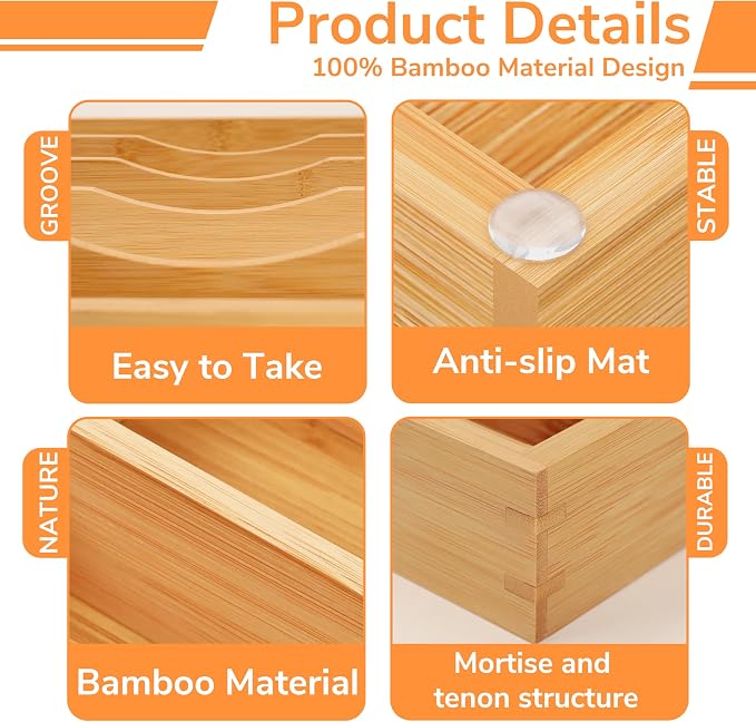 BAMEOS Bamboo Silverware Drawer Organizers, 11.9 inch Utensil Drawer Organizer - Image 4