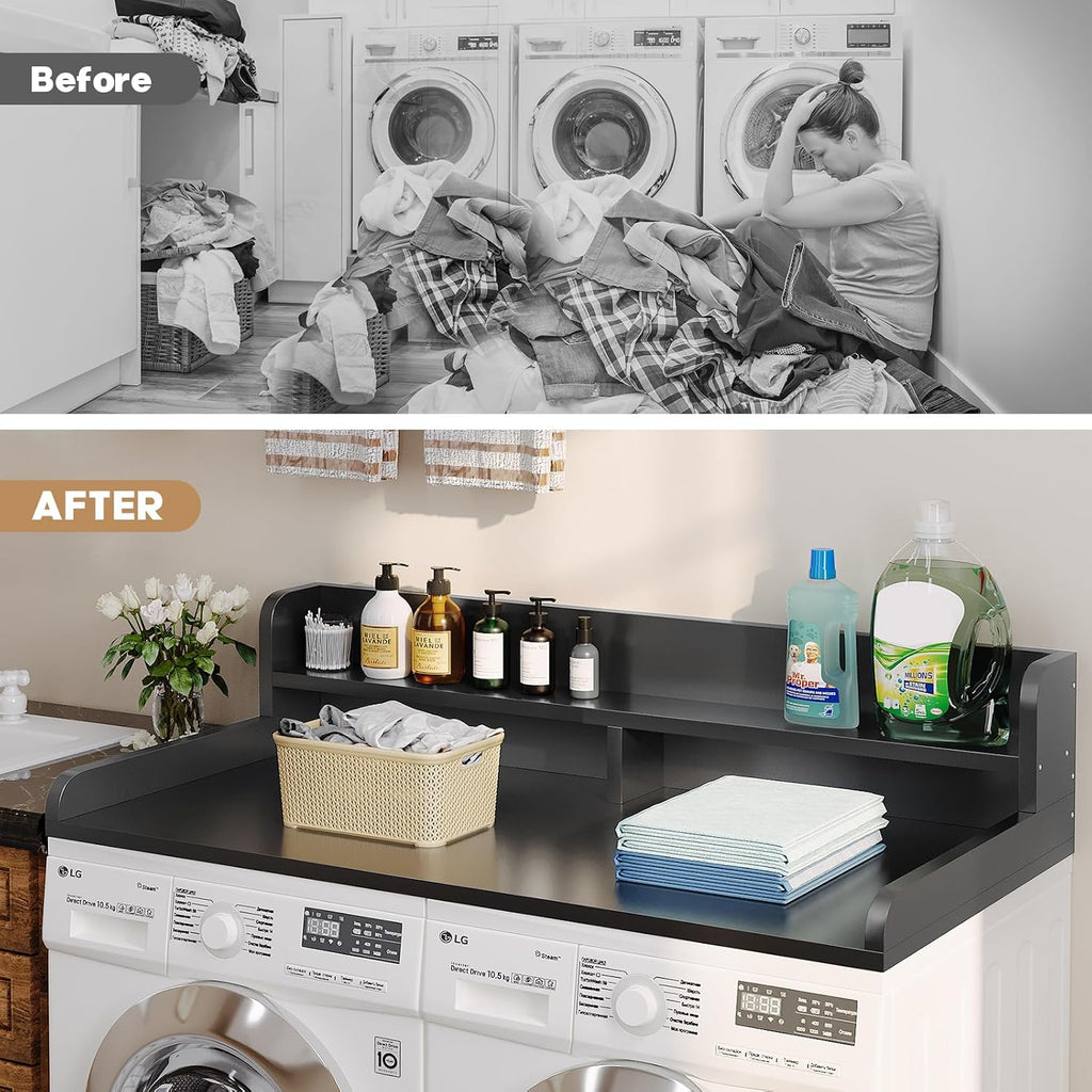 2-Tier Washer Dryer Countertop with 2.75" H Edge Rails, 58" W x 28" D