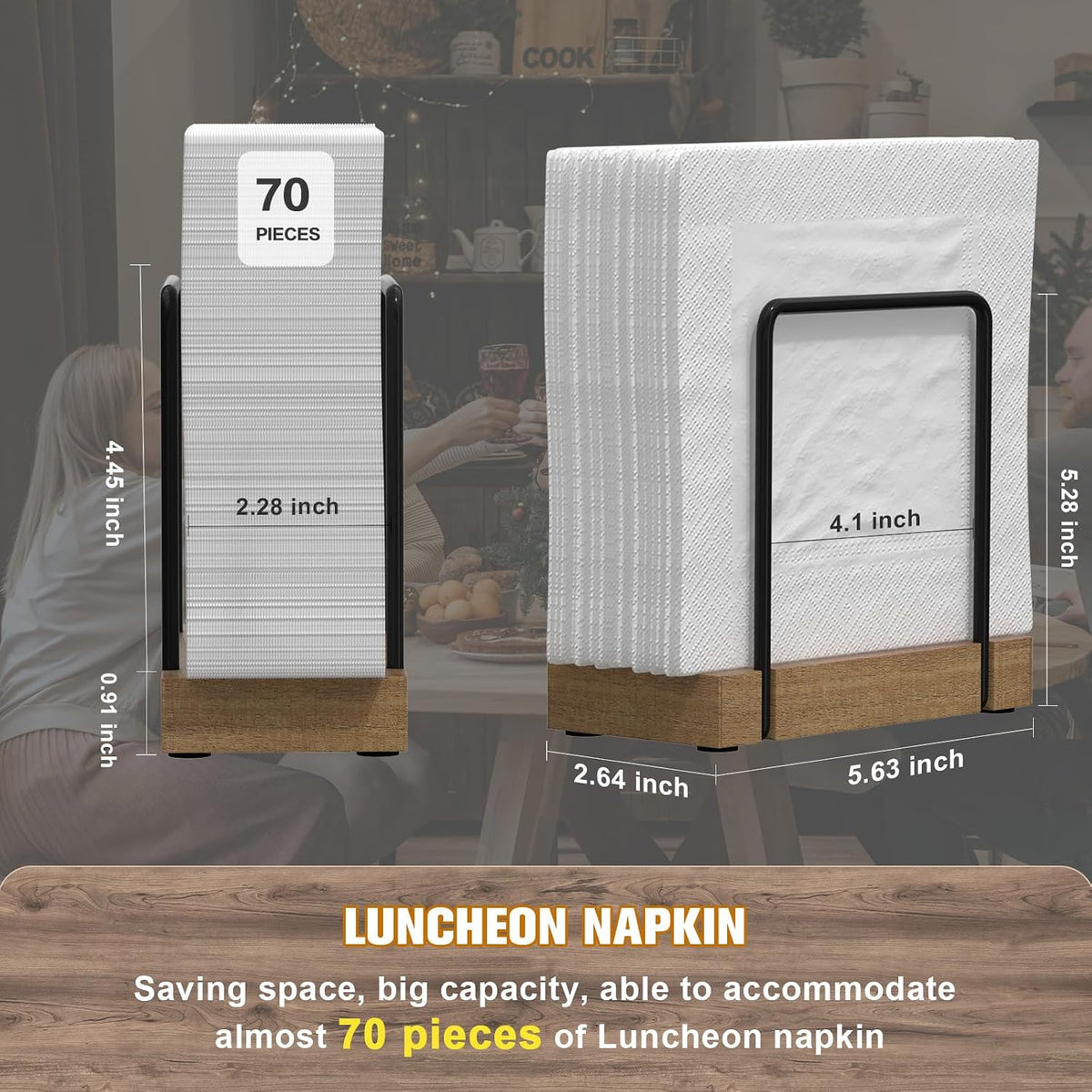 Wican Napkin Holder for Table, Acacia Iron Standing Napkin Dispenser