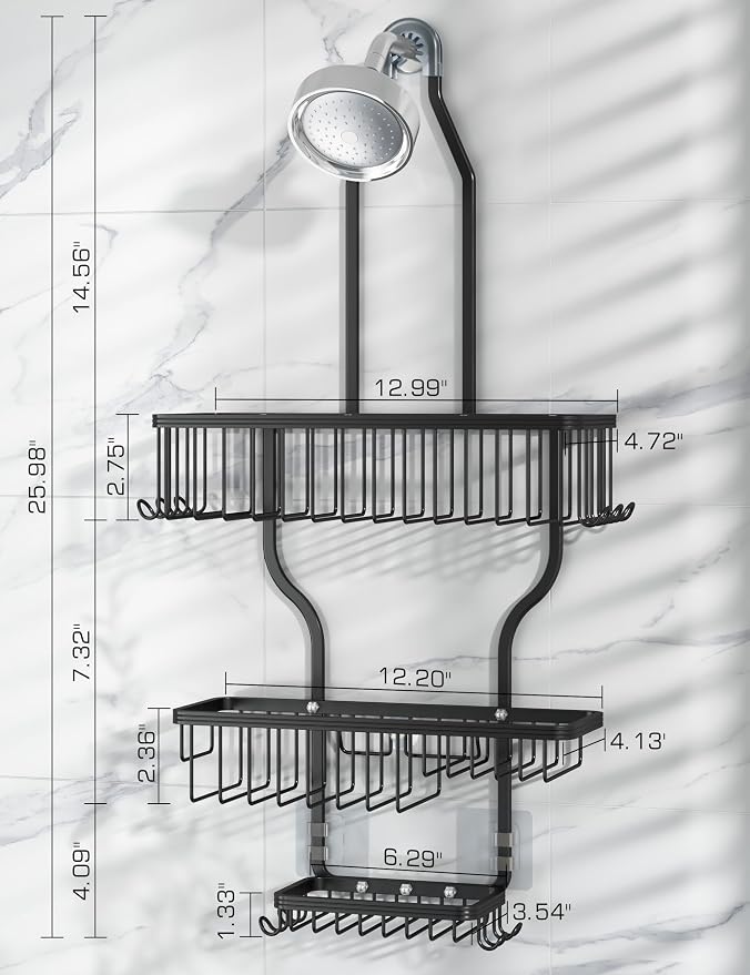 YASONIC Shower Caddy Over Shower Head Never Rust Aluminum Large Hanging Shower - Image 8