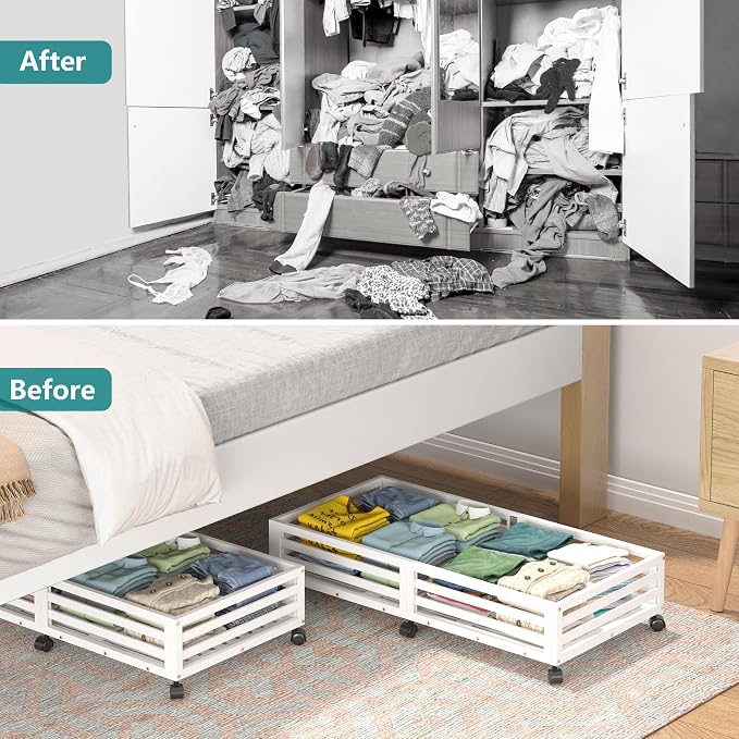 Wisuce Bamboo Under Bed Storage Containers- Underbed Organizer - Image 6