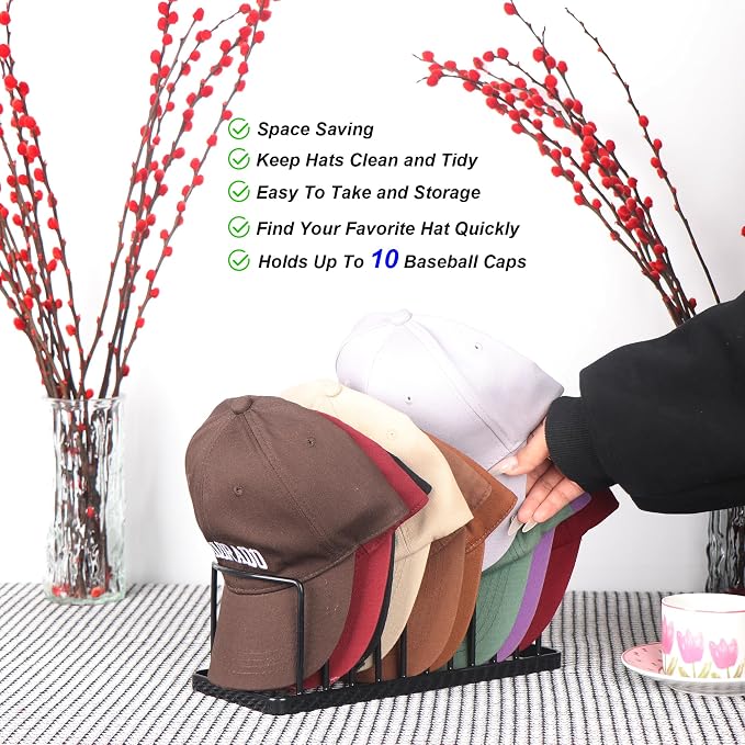 Hat Organizer - Space Saving Hat Stand Holds 10 Caps - Premium Metal Rack - Image 2
