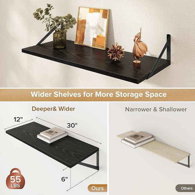Deep Floating Shelves Wall Mounted, Living Room, Office - Image 3
