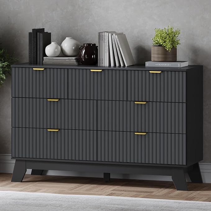 Fluted 7 Drawer Dresser, 47.2" Wide Modern Boho Chest of Drawers, Wooden by BORNOON