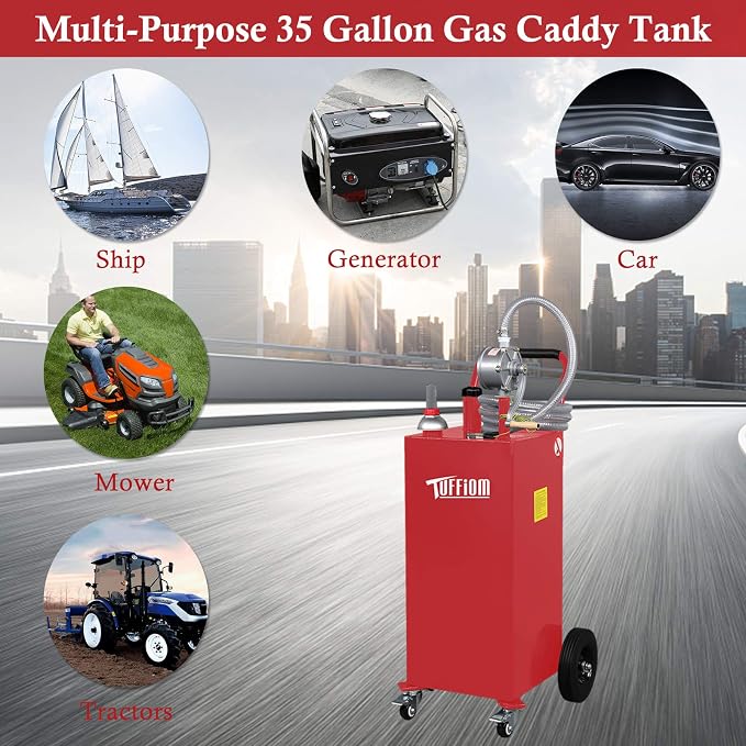 TUFFIOM 35 Gallon Fuel Gas Caddy w/Wheels & Manual Siphon Pump, Portable Diesel - Image 7